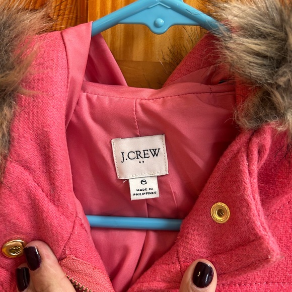 J. Crew Pink Pea Coat with Faux Fur Trim - Picture 2 of 7